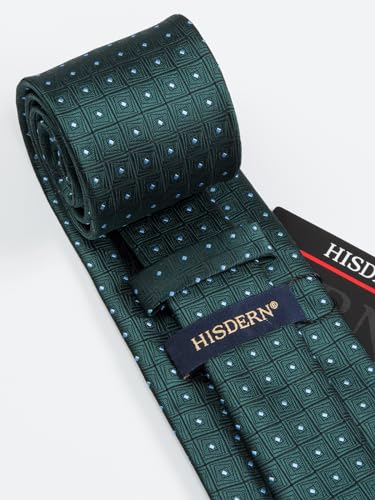 Image of HISDERN Ties for Men Stripe Plaid Tie Classic Necktie Pocket Square Cufflinks Set for Formal Wedding Business Party