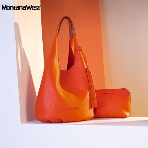 Image of Montana West Hobo Bags for Women Slouchy Handbags 2PCS Tassels Shoulder Bag with Comestic Bag