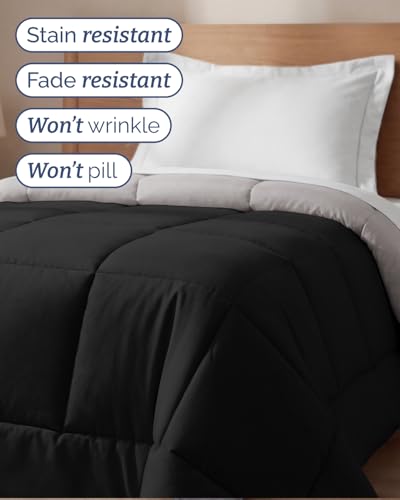 Image of Twin Size, Black & Light Grey Alternative Down Comforter - Warm, Lightweight & Breathable Hotel Quality Bedding Set for Men, Women, Kids & Teens - All Season Cooling Microfiber Duvet Insert Comforter