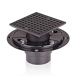Square Shower Drain 4-1/4' with Black Matte Strainer and Hair Catcher (Black)