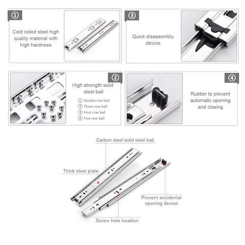 Image of Volo Heavy Duty Drawer Slides, Full Extension Ball Bearing Runners | Pack of 2 Piece | Channels for Kitchen Cabinets, Wardrobes, and Dressers (Mild Steel, 24 Inch)