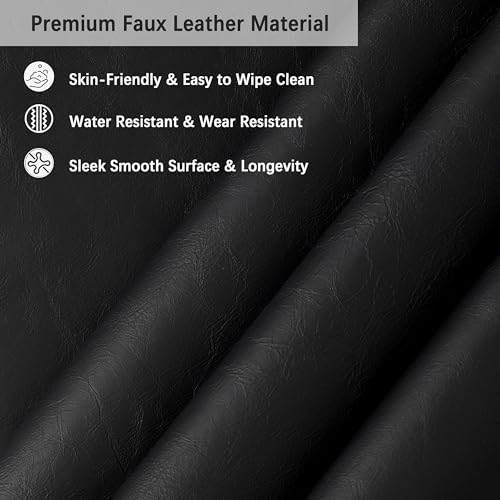 Image of Counter Height Bar Stools Set of 6, 24 Inch Backless Upholstered Leather Counter Stools with Wood Legs, Modern Farmhouse Saddle Stools for Kitchen Island, Home Bar, Black
