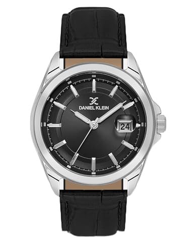 Image of Daniel Klein Men Analog Watch | Silver Case | Black Dial | Black Genuine Leather Strap | 42 mm | Water Resistant 5 ATM | DK.6.14206-1