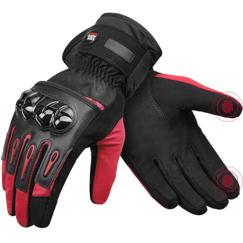 KEMIMOTO Guantes Moto Invierno, Guantes Moto Hombre Antideslizantes y Resistentes a la Abrasión, Guantes Deportivos Hombres y Mujeres con Pantalla Táctil, para Moto, Esquí, al Aire Libre