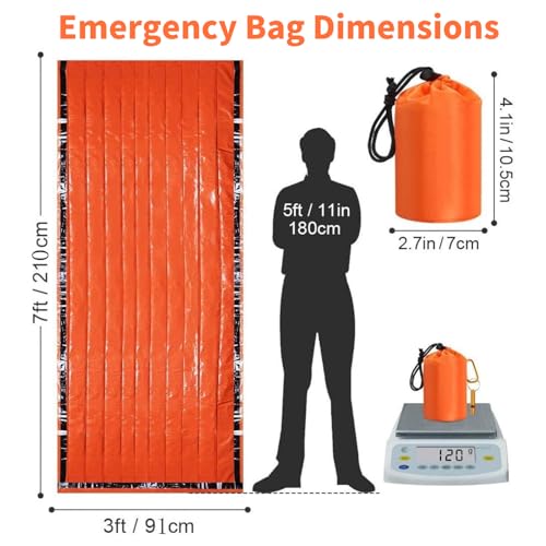Bolsa de Dormir de Emergencia Impermeable con Silbato, Paquete de 2 Sacos Térmicos Bivy de Mylar para Supervivencia, Camping y Senderismo miniatura 5
