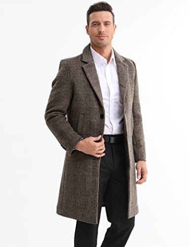 Bojin Mens Trench Coat Wool Blend Top Pea Coat Classic Stylish Business Overcoat 1966 Brown Plaid S #TOP4