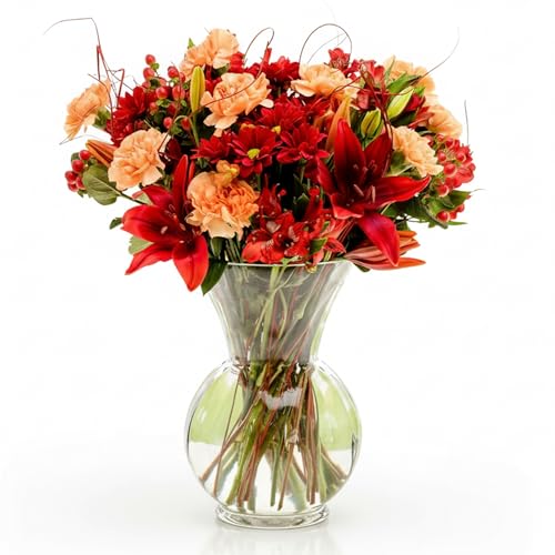 SendaBunch Winter's Wish Fresh Flower Bouquet - Red & Bronze Chrysanthemums, Alstroemeria & Carnations - Personalized Message Card & Flower Food Included - Perfect for Birthdays, Anniversaries & More