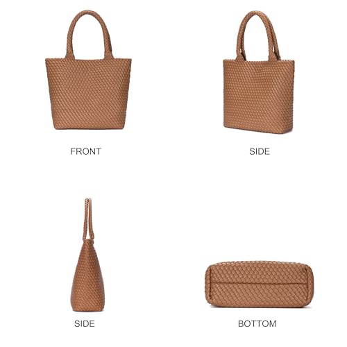 Image of BAGOK Woven Tote Bag for Women, Handwoven Vegan Leather Shoulder Bag with Clutch, Large Tote for Work, Travel & Beach
