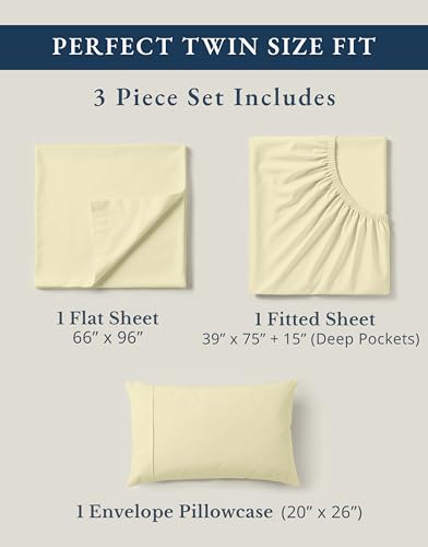 Image of LANE LINEN 100% Organic Cotton Twin Bed Sheet Set, Soft, Comfy & Breathable Hotel Style Percale Bedding Sheets & Pillowcases Set, Mercerized Cotton Fully Elasticized Sheets Twin- Vanilla