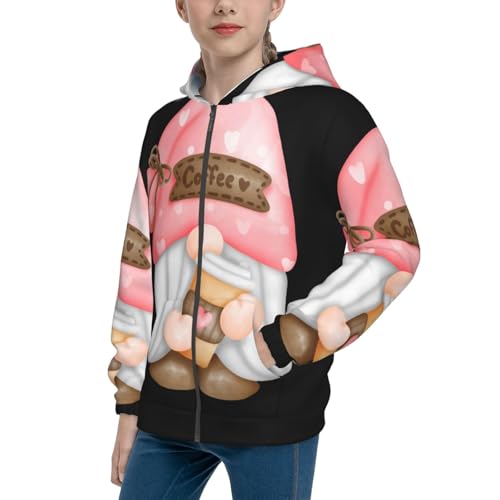 Coffee Gnome Kids Pullover Hoodies Boys Zip Up Sweatshirts Girls Athletic Clothes with Pocket