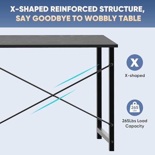 Image of JD FRESH Folding Study Table Desk with Metal Frame & Wooden Finish /Portable Table /Space Saving Computer Desk for Home Office, Bedroom /Foldable Writing Table, Laptop Desk (Black, Marble)