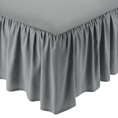 Image of Amazon Basics Wrinkle Resistant Machine Washable Ruffled Bed Skirt, Fade Resistant 100% Microfiber with 16 inch Drop, Queen, Dark Grey (Pack of 8)