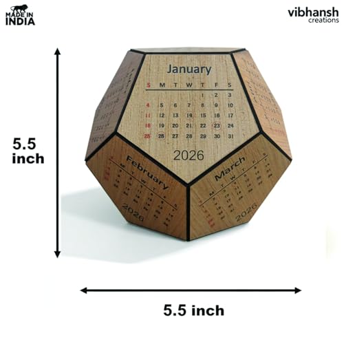 Image of Pentagonal Wooden Desk Calendar 2026, 3D Premium MDF Wood Table Decorative Calendar, Corporate Gift for Office Decor