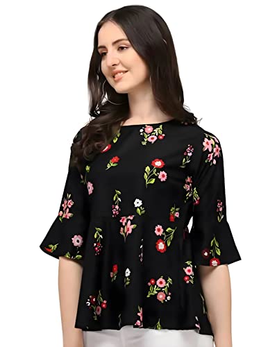 Image of Casual Regular Sleeves Printed Women Black Top