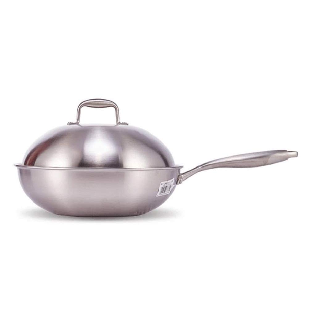 Patelnia wok z pokrywką - 13 cali szerokości, 2,5 mm grubości, stal nierdzewna, nieprzywierająca, odporna na zarysowania, nadaje się do piekarnika, 34 cm