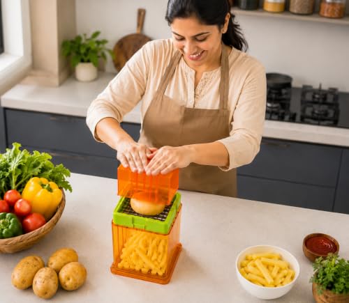Image of D-Search Manual Potato Chipper & Vegetable Cutter with 2 Stainless Steel Blades, French Fries Maker, Finger Chips Cutter for Potato, Carrot, Cucumber & Vegetable Cutting Tool