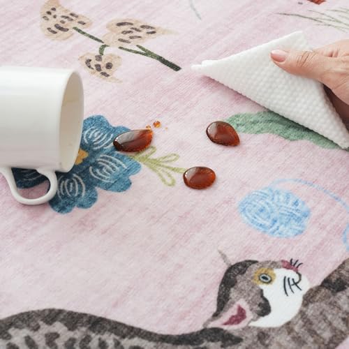 Runners for Kitchen Runner Rug Non Slip 2'x10' Long Washable Rugs with Rubber Backing Soft Floral Animal Cat Carpet Runner for Kitchen Laundry Bedroom Bathroom, Pink