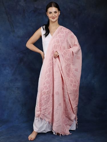 Rose-Shadow Cotton Dupatta from Telangana with Printed Motifs2