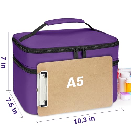 Image of Mancro Dual Layers Pill Bottle Organizer Bag, Medicine Pill Organizer Bag with Lockable Zipper, Medicine Travel Bag for Pills, Vitamins, Pill Cutters, Medical Supply for Home Storage, Purple