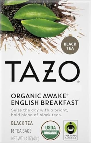 TAZO Organic Awake English Breakfast Black Tea, Black tea with Caffeine, 16 Total Bags