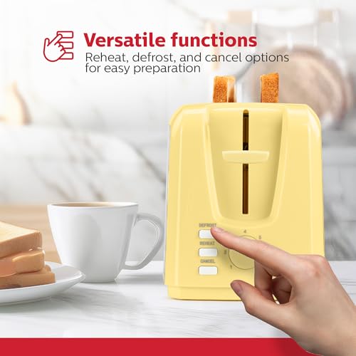 Image of Holstein Housewares - 2-Slice Toaster with 7 Browning Control Settings, Yellow /Stainless Steel - Great to Toast Bread, Bagels and Waffles
