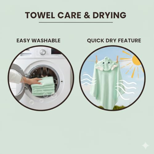Image of Ultra-Soft Baby Hooded Towel - Coral Velvet Wrap Your Little One in Softness and Joy, Hypoallergenic & Super Absorbent Bath Wrap for Newborns& Toddlers |Cute Animal Design(0-5 Years)(Green Elephant)