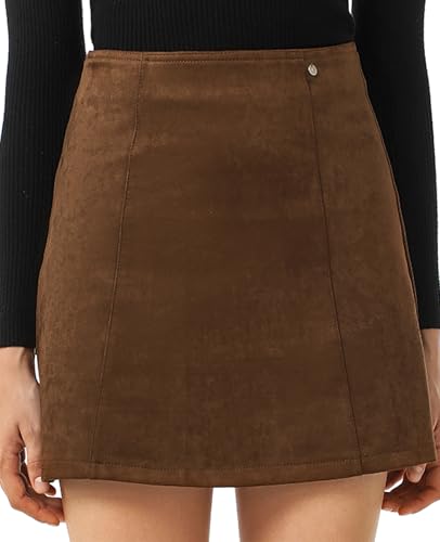 Ababalaya Mini Faux Suede Skirt for Women High Waist Bodycon Pencil Mini Skirts