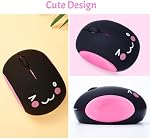 Portable Cute Wireless Mouse,Rechargeable Cartoon Print Soundless Mice,2.4G Mini Wireless Candy Colors Kawaii Optical Cordless Mouse with USB Receiver for Computer Laptop Desktop PC Girls Kids Gifts
