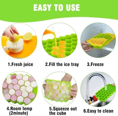 Image of Silicone Honeycomb 37 Cavity Ice Cube Tray for Freezer Moulds Small Cubes Whiskey Fridge Bar Soft Ice Cube Tray -Pack of 1