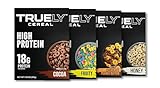 TRUELY Protein Cereal – Variety Cocoa, Fruity, Chocolate Peanut Butter, Honey Flavors | 18 g Protein, 4 g Sugar | 4 × 7.05 oz