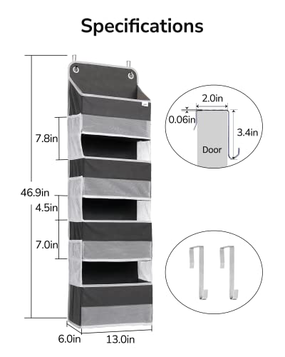 Ulg Over Door Organizer With 4 Large Pockets 6 Mesh Side Pockets, 33 Lbs Weight Capacity Hanging Storage Organizer With Clear Window For Bedroom Nursery, Baby Kids Toys, Diapers, Dark Grey (1 Pack) #TOP4