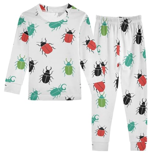 Pajama Sets Long Sleeve Colorful Bugs Pattern Print Soft Comfy Sleepwear 2 Piece PJS 3-8T