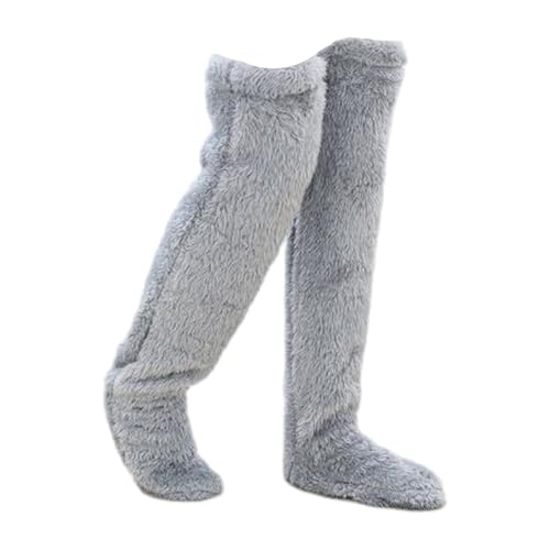 QOKLIYUI Cozy And Warm Snuggs Socks For Comfort All Day Long Premium Soft Cotton Warm Over Knee Snuggs Footwear, Grey