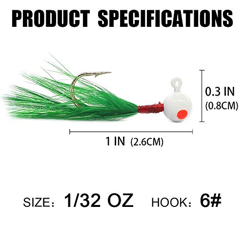 YZD 12 Piece Crappie jig Head Fishing Lure Hook with Feather Fly Fishing Panfish Sunfish Hair Jig Bait 1/16oz (6 Color Mix) - Thumbnail 5