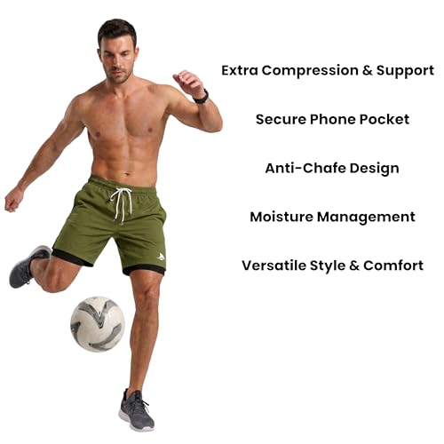 Image of BOLDSHARK Men's 2 in 1 Active Dual Shorts with Inner Tights Layer | Double Layer Short for Running, Gym & Sports
