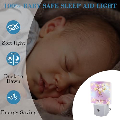 Image of Cute Merry Christmas Deer Night Light for Kids, LED Night Light Plug into Wall with Dusk to Dawn Sensor for Girls Boys Women Men Room Decor, Hallway, Kitchen, Bathroom, Nursery, Stairs
