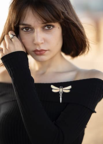 Image of Alilang Dragonfly Brooch Retro Silver Tone Abalone Shell Versatile Brooch Pin Accessories