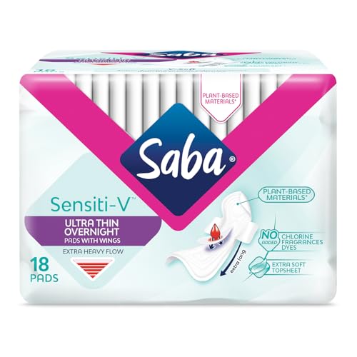 Image of Saba Sensiti-V Ultra Thin Overnight Sanitary Napkin Pads with Wings, 4-Pack of 18 Pads (72 Count)
