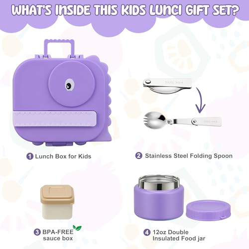 Image of Lunch Box Kids, Leak Proof 5 Compartment Bento Box for Kids, 13oz Thermo for Hot Food Kids Lunch Box,Hot Lunch Box for School Travel