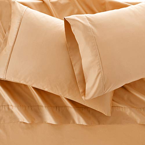 Madison Park 600 Thread Count Luxurious Hypoallergenic Ultra Soft Breathable 100% Pima Cotton 4 Piece Sheet Set, Queen, Gold #TOP1
