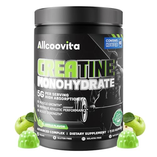 Image of Creatine Monohydrate Gummies, NSF Certified, 5g Dose for Men & Women to Support Muscle, Strength, Recovery, Cognitive Health & Memory, Apple Flavor, 135 Gummies