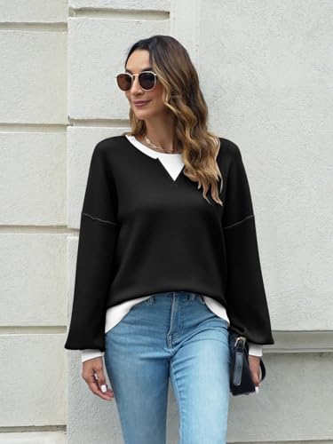 ETCYY Womens Sweaters 2025 Fall Clothes Oversized Long Sleeve Striped Shirts Lightweight Color Block Knit Pullover Tops2