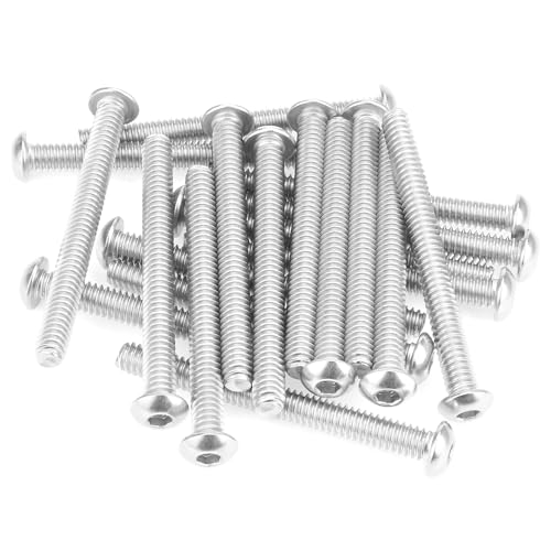 Image of 20 Pieces 1 /4-20 x 2-1 /2 inch Button Head Socket Cap Screws Bolts, HELIFOUNER 304 Stainless Steel (18-8) Screws, Bright Finish, Fully Threaded
