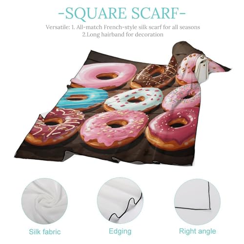 Donuts Head Scarf for Women, 27 Inches Square Scarf, Stylish Exquisite Kerchief for Gift (Individually Packaged)4