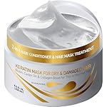VITAMINS hair cosmetics Keratin Hair Mask Deep Conditioner - Biotin Collagen Protein & Castor Oil Repair for Dry Damaged Hair - Conditioning Treatment for Curly or Straight Thin Fine Locks