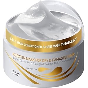 VITAMINS hair cosmetics Keratin Hair Mask Deep Conditioner – Biotin Collagen Protein & Castor Oil Repair for Dry Damaged Hair – Conditioning Treatment for Curly or Straight Thin Fine Locks