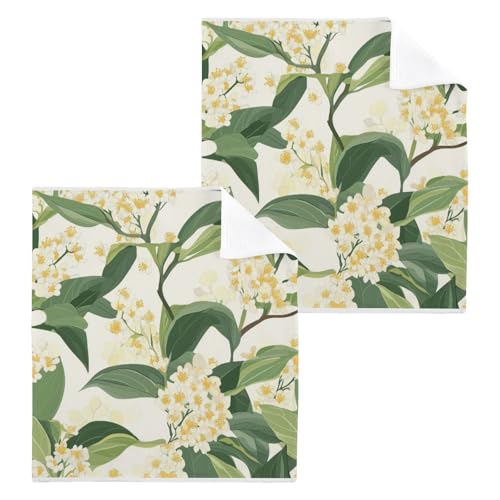 ALAZA Wash Cloth Set 100% Cotton Fingertip Towels Face Cloths Sets Osmanthus Fragrans Flower Highly Absorbent Soft Feel Set of 2