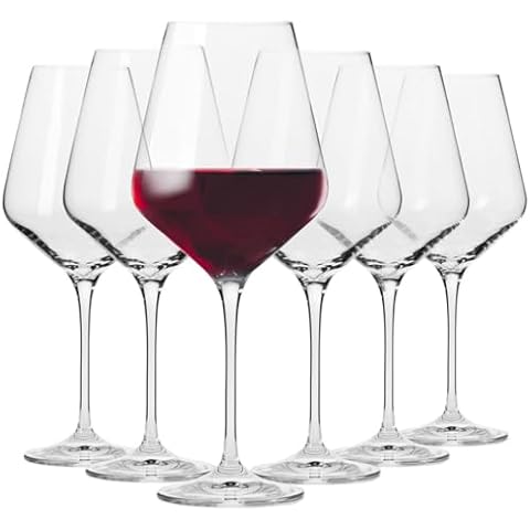 Krosno Classic Red Wine Glasses Set of 6 pieces, 16.6 oz, Avant-Garde Collection, Crystal Glass Thin Rim Long Stem Unique Elegant Premium, Dishwasher Safe, Made in Europe Cover