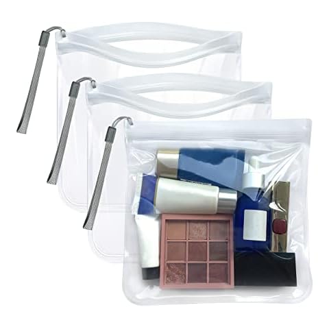 3PCS Clear Travel Toiletry Bags, Airport Security Liquids Bags 20x20cm, 1 Litre Meet The Criteria of Airport Security, 100% Waterproof and Leakproof for Toiletries & Cosmetics (Transparent) Cover