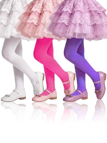 Image of Fourluoo 3 Pairs Girls Tights Colorful Pantyhose Soft Thigh High Sock Seamless Dance Leggings Wedding Tights for Girl